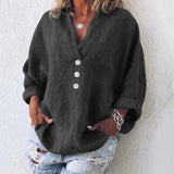 Iskara – Lockere Bluse aus Baumwollleinen – Schwarz