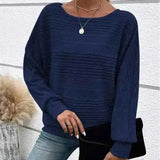 Mirevna™ Strickpullover Mit Strukturierter Optik und Femininem Ausschnitt – Dunkelblau