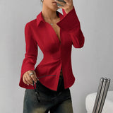 Corvielle™-Hemdbluse mit Elegantem Schnitt und Hochwertiger Verarbeitung – Rot