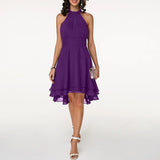 Zaleia – Elegantes Chiffonkleid mit hohem Kragen – Lila