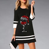 Damen Lässiges 3/4 Ärmel Weihnachten Kleid | Mini – Schwarz 2