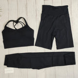 Design, Fitness Sportkleidung – 3Pcs Schwarz set