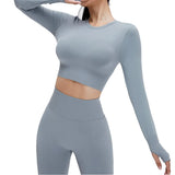 Yoga Set Langarmoberteil Fitnesshose 2-teilig - Atmungsaktiv & Bequem für Frauen – Grau Set
