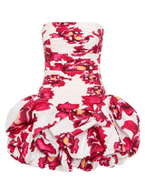 Schulterfreies Mini Kleid mit Ballonrock und floralem Muster für Damen – Rose