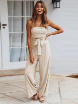 Vailis – Trägerloses Oberteil und Hose aus Leinen – Beige