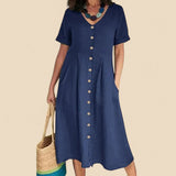Vivienne - Kurzen Ärmeln Baumwoll Kleid – Marineblau