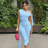 Odessa™ Set mit One-Shoulder-Bluse und Eleganter Caprihose – Blau