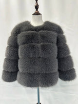 Stilvolle Kunstpelz-Jacke – Dunkelgrau