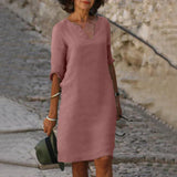 V-Ausschnitt Kleid für Frauen | Midi – Rosa