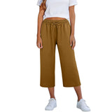 Lisia™ Pantacourt-Hose Aus Baumwoll-Leinen Mit Elastischem Bund Und Verstellbarem Kordelzug – Kaffeebraun
