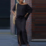 Capri Bleu™ Set mit Asymmetrischem Oberteil und Leichtem Jeansrock – Schwarz
