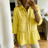 Fiorelly™ Bluse Mit Klassischem Kragen, Cut-Out-Details Und Weitem Saum – Gelb