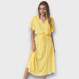 Solvinea – Geknöpftes Midikleid mit Vintage-Print – Gelb