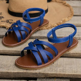 Mariana - Flache Ledersandalen – Blau