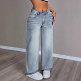 Damen Hellblau Hohe Taille Baggy Jeans – Hellblau