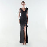 Aurielle™ Kleid mit Verziertem Schulterdesign und Premium-Verarbeitung – Schwarz