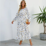 Damen Boho Maxikleid mit Blumenmuster | Langarm – Weiß 2