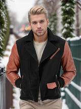 Javier - Zweifarbige Jacke mit Lederärmeln – Schwarz