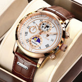 Chronographuhr mit hochwertigem Lederarmband – Goldweiß