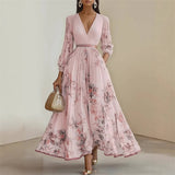 Pramudi - Elegantes Maxi Kleid Mit langen Ärmeln – Rosa