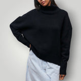 Damen Rollkragenpullover | Warmer Strickpullover in Übergröße – Schwarz