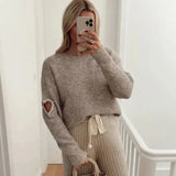 Pullover im modischen herz-ausschnitt-design für damen – Khaki