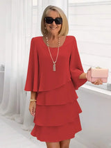 Élise | Elegantes fließendes Kleid mit Volants – Rot