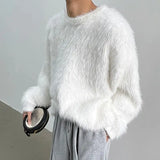Frank - Luxus Lange Ärmel Einfarbig Pullover – Weiß
