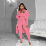 Velmira™-Set mit Kurz Geschnittenem Oberteil, eng Anliegender Hose und Locker Fallendem Cardigan – Pink
