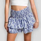 Livia-Blumige Rüschenshort für Frauen – Blau