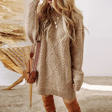 Langer Oversize-Pullover Bellmont™ aus Handgestricktem Garn – Khaki