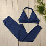 2-Teiliges Luxus Yoga Set Für Frauen – Sportbekleidung – Marineblau