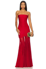 Schulterfreies Maxikleid mit Tüllrock und figurbetontem Schnitt für Damen – Rot
