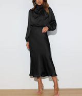 Audra - Elegantes langärmeliges Kleid – Schwarz