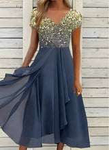 Carissa - Chiffonblusenkleid für Frauen – Gold Blau