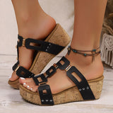 Annabella™ Keilsandale mit Korksohle und breiten, durchbrochenen Riemen – Schwarz