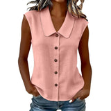 Celinea™ Baumwoll-Leinen-Bluse Mit Elegantem Kragen Und Vorderen Knöpfen – Pink