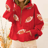 Touchdown Glam™ Hoodie aus Premium-Baumwolle mit Kapuze und Sportlichem Pailletten-Design / Glamour und Komfort in Perfekter Balance! – Rot
