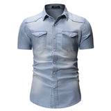 Sean – Kurzärmeliges Hemd Aus Jeansstoff Mit Taschen – Hell Blau