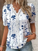 Sienna | Blumenstickerei V-Ausschnitt Bluse – Dunkelblau