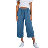 Lisia™ Pantacourt-Hose Aus Baumwoll-Leinen Mit Elastischem Bund Und Verstellbarem Kordelzug – Blau