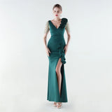 Aurielle™ Kleid mit Verziertem Schulterdesign und Premium-Verarbeitung – Dunkelgrün