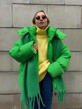 Warme Damen Winterjacke | Gesteppter Mantel mit Kapuze – Grün