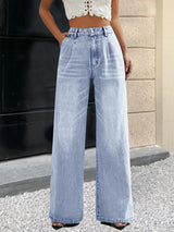 Heidi Weitbein-Jeanshose Hohe Taille – Grau