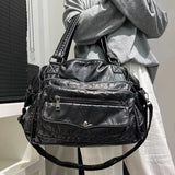 Damen Vintage Tote Bag aus Veganem Leder, Y2K Stil, Große Kapazität, Schulter- und Crossbody-Design – Schwarz