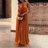 Tanya | Neckholder Plissee Maxi Hochzeitsgastkleid – Orange