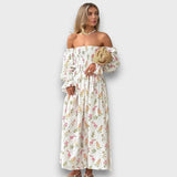 Cyarina – Schulterfreies Kleid mit floraler Leichtigkeit – Rosa