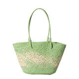 Französische Luxus Strandtasche Damen – Handgefertigte Raffia Sommertasche – Grün