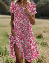 Giovana – Elegantes Midi-Kleid Mit Kurzen Ärmeln – Rosa