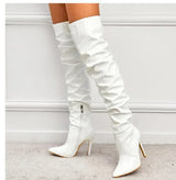 Overknee-Stiefel für Damen | Stilettoabsatz mit Spitze Zehenpartie – Weiß